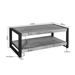 Table basse double plateau bois clair métal noir MILORA