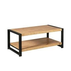 Table basse double plateau bois clair métal noir MILORA