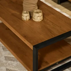Table basse double plateau bois et métal MILORA