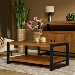 Table basse double plateau bois et métal MILORA