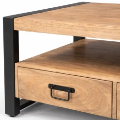 Table basse double plateau bois métal 4 tiroirs MILORA