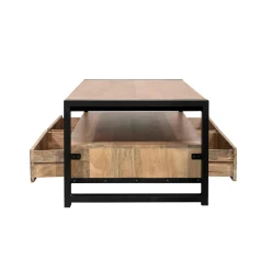 Table basse double plateau bois métal 4 tiroirs MILORA