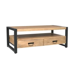 Table basse double plateau bois métal 4 tiroirs MILORA