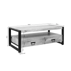 Table basse double plateau bois métal 4 tiroirs MILORA