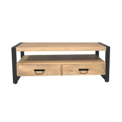 Table basse double plateau bois métal 4 tiroirs MILORA