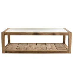 Table basse double plateau en bois de pin recyclé etverre DENVER