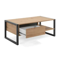 Table basse effet chêne 1 tiroir 1 niche ALVA