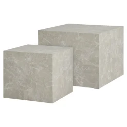 Table basse effet marbre beige - set de 2 cubes design TRINITE