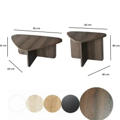 Table basse effet noyer, triangle organique (x2) MARFA