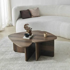 Table basse effet noyer, triangle organique (x2) MARFA