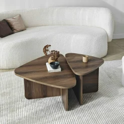 Table basse effet noyer, triangle organique (x2) MARFA