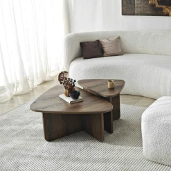 Table basse effet noyer, triangle organique (x2) MARFA