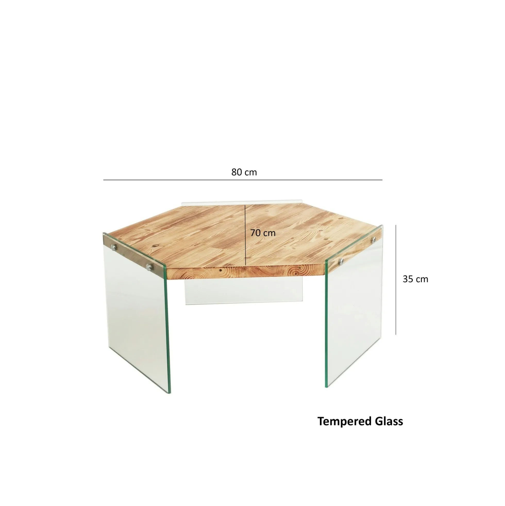 Table basse en bois clair et verre - forme hexagone LHASA