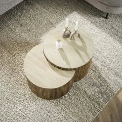 Table basse en bois de manguier et céramique, forme lune (lot de 2) ASCOLI