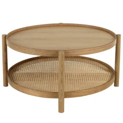 Table basse en bois de mindi 80.5cm avec tablette en rotin naturel TIVARO