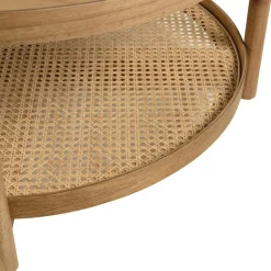 Table basse en bois de mindi 80.5cm avec tablette en rotin naturel TIVARO