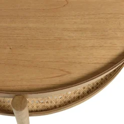 Table basse en bois de mindi 80.5cm avec tablette en rotin naturel TIVARO