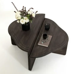 Table basse en bois gris foncé - organique, 2 hauteurs LINARES