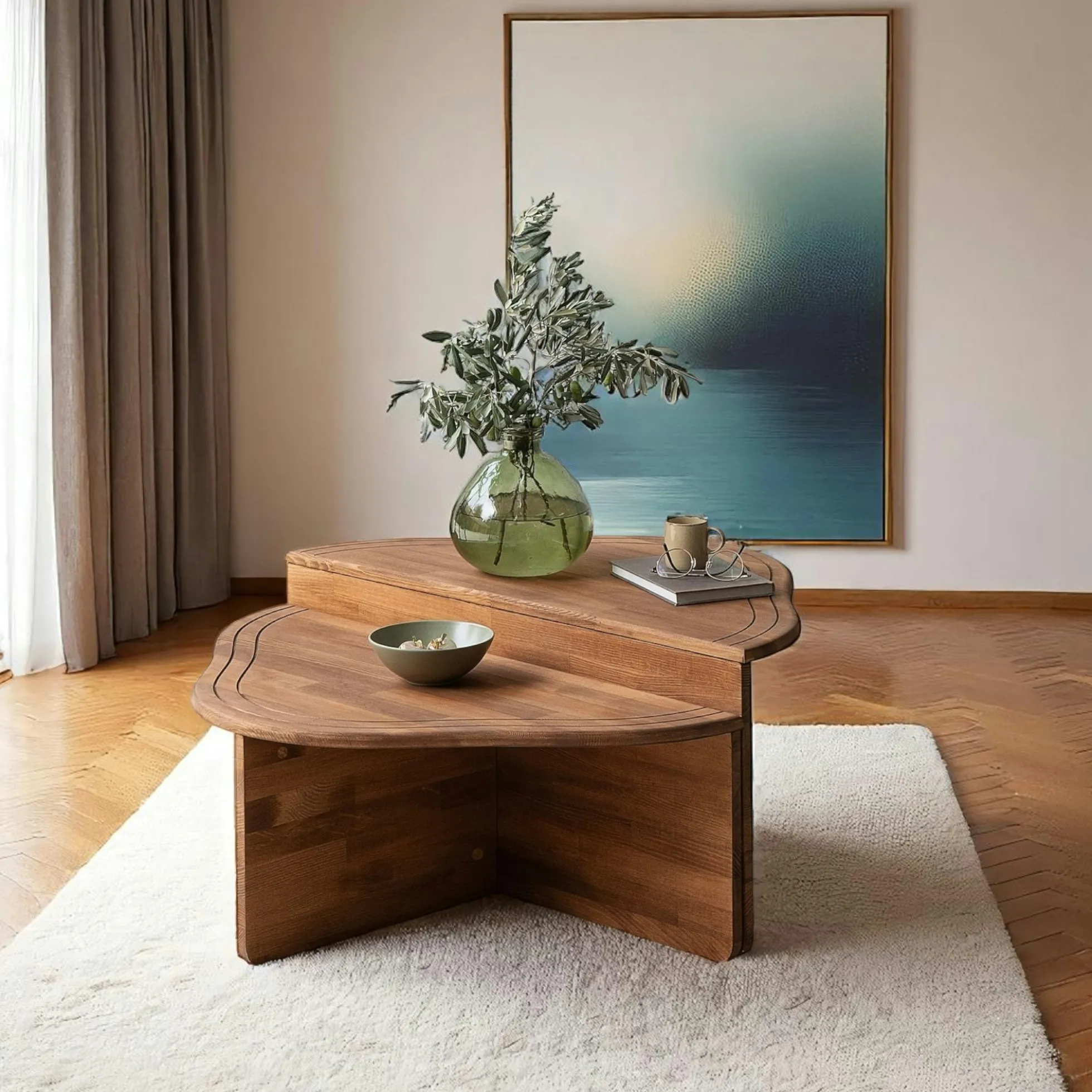 Table basse en bois marron - organique, 2 hauteurs LINARES