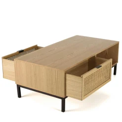Table basse en bois 2 tiroirs cannage rotin PALMA