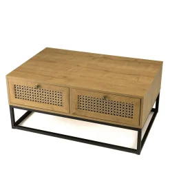 Table basse en bois 4 tiroirs cannage naturel ALCUDIA