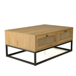 Table basse en bois 4 tiroirs cannage naturel ALCUDIA