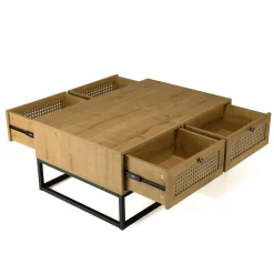 Table basse en bois 4 tiroirs cannage naturel ALCUDIA