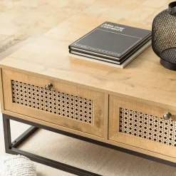 Table basse en bois 4 tiroirs cannage naturel ALCUDIA