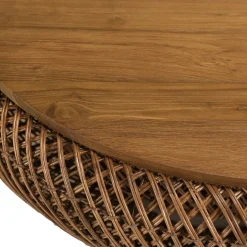 Table basse en rotin couleur marron et bois de teck recyclé D80cm SWING