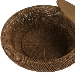 Table basse en rotin couleur marron et bois de teck recyclé D100cm SWING