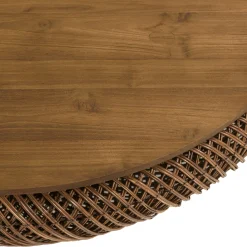 Table basse en rotin couleur marron et bois de teck recyclé D100cm SWING