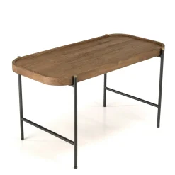 Table basse en teck et métal bords arrondis 85 cm SWING