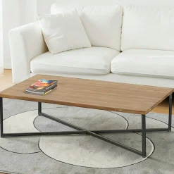 Table basse en teck pieds croisés métal PUNE