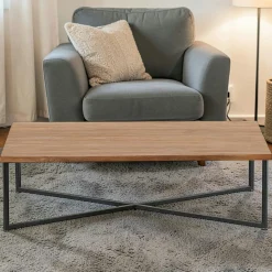 Table basse en teck pieds croisés métal PUNE
