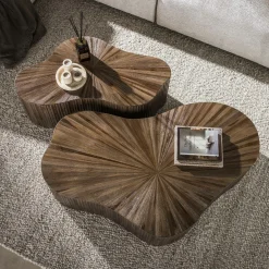Table basse en teck recyclé design trèfle stylisé (lot de 2) YOGY