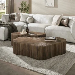 Table basse en teck recyclé design trèfle stylisé (lot de 2) YOGY
