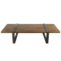 Table basse en Teck recyclé et pieds métal cerclés 164x90x36cm MATT