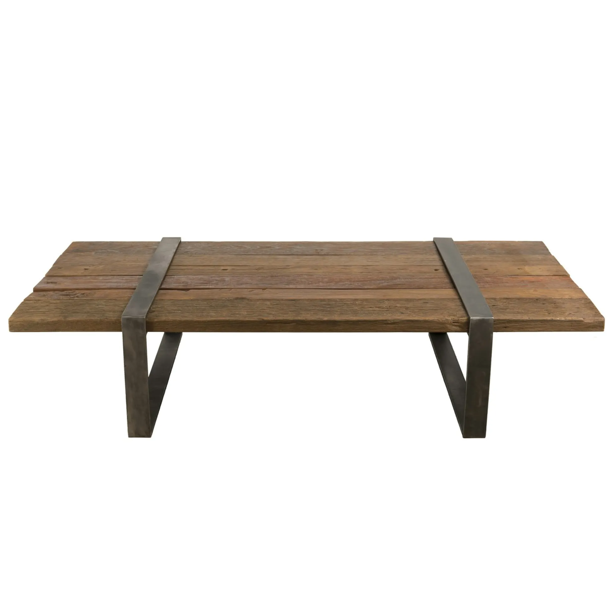 Table basse en Teck recyclé et pieds métal cerclés 164x90x36cm MATT