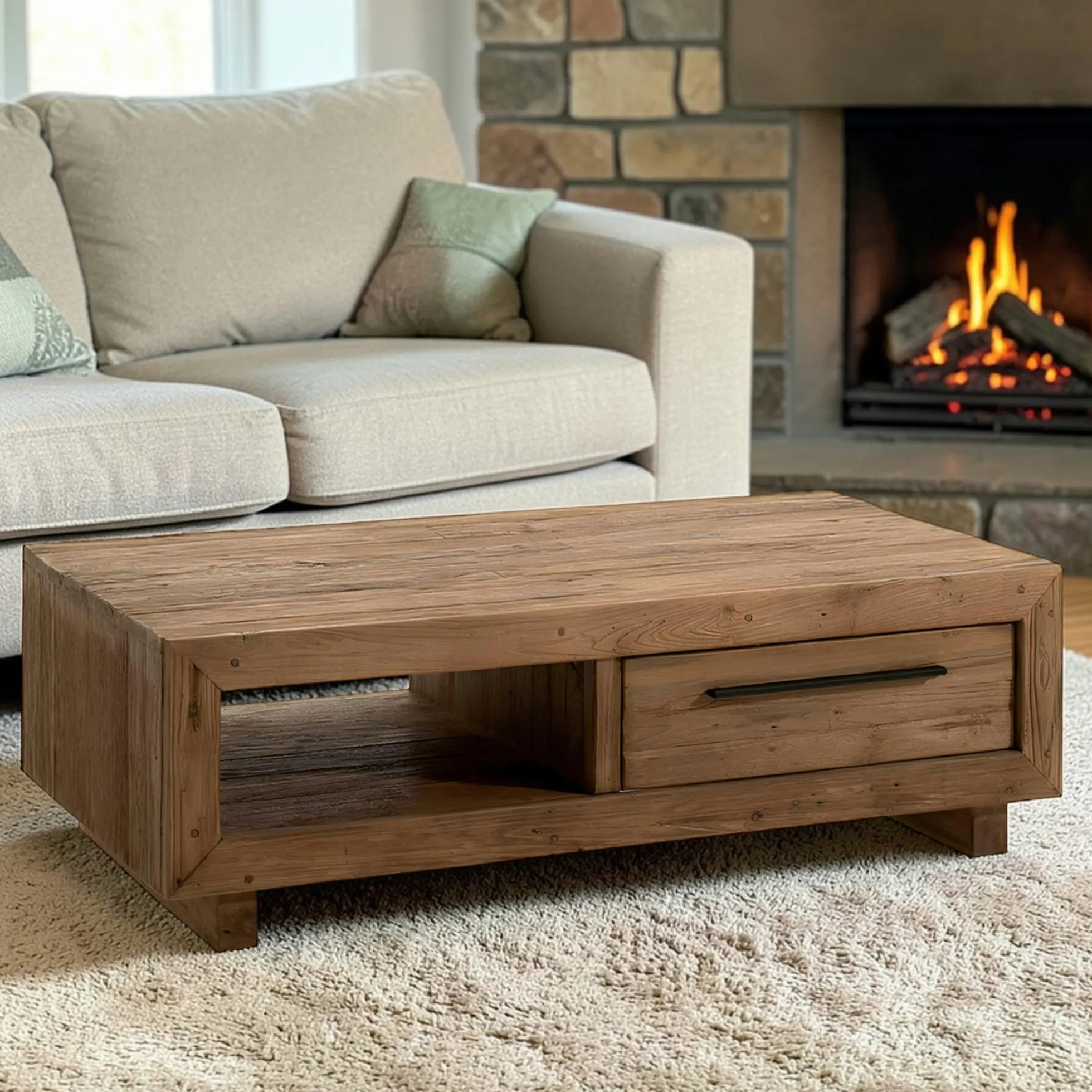 Table basse en teck recyclé naturel KERALA