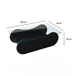 Table basse en verre, base luge noire avec rangement SALTA