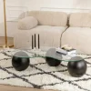 Table basse en verre design – 3 pieds boules noirs KOCHI