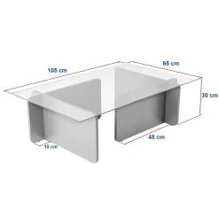 Table basse en verre déstructurée – base effet bois SALTA