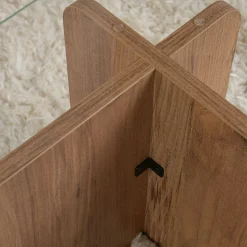 Table basse en verre déstructurée – base effet bois SALTA