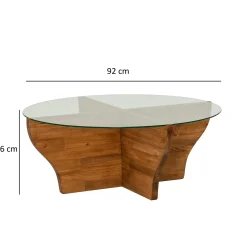 Table basse en verre et bois marron - pied en X, ANZIO