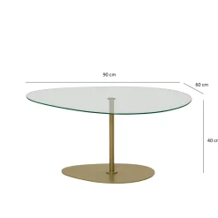 Table basse en verre forme triangle organique pied doré TULUM