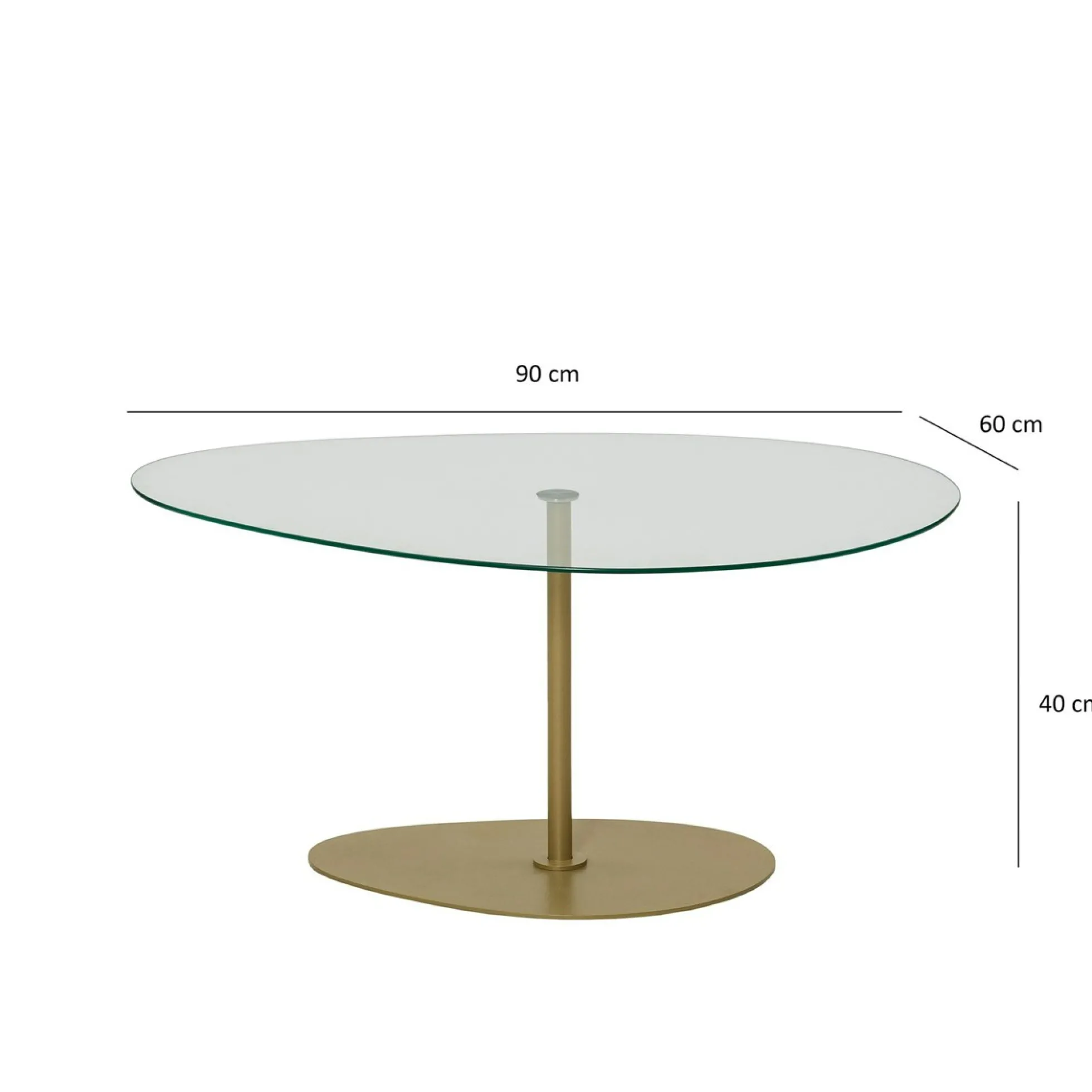 Table basse en verre forme triangle organique pied doré TULUM