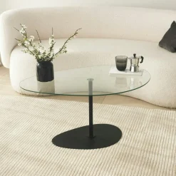 Table basse en verre, forme triangle organique TULUM