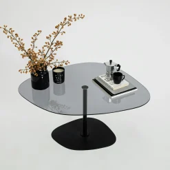 Table basse en verre fumé minimaliste forme galet TULUM