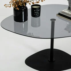 Table basse en verre fumé minimaliste forme galet TULUM