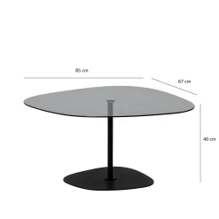 Table basse en verre fumé minimaliste forme galet TULUM
